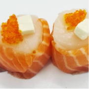 Fresh Salmon &amp; Scallop Cream Cheese Nigiri