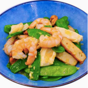 Seafood Snow Peas with Garlic Butter